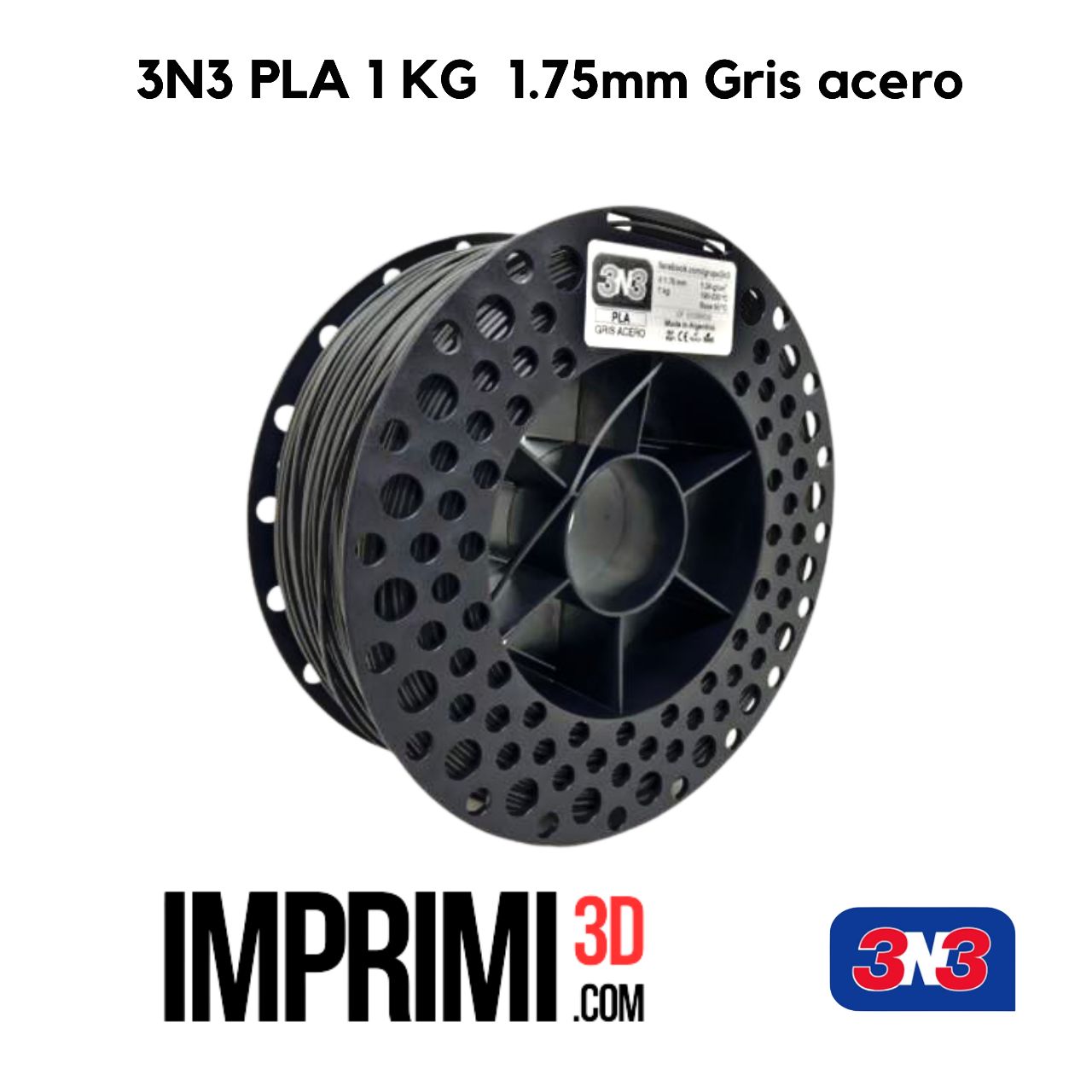 3N3 PLA 1 KG - GRIS ACERO